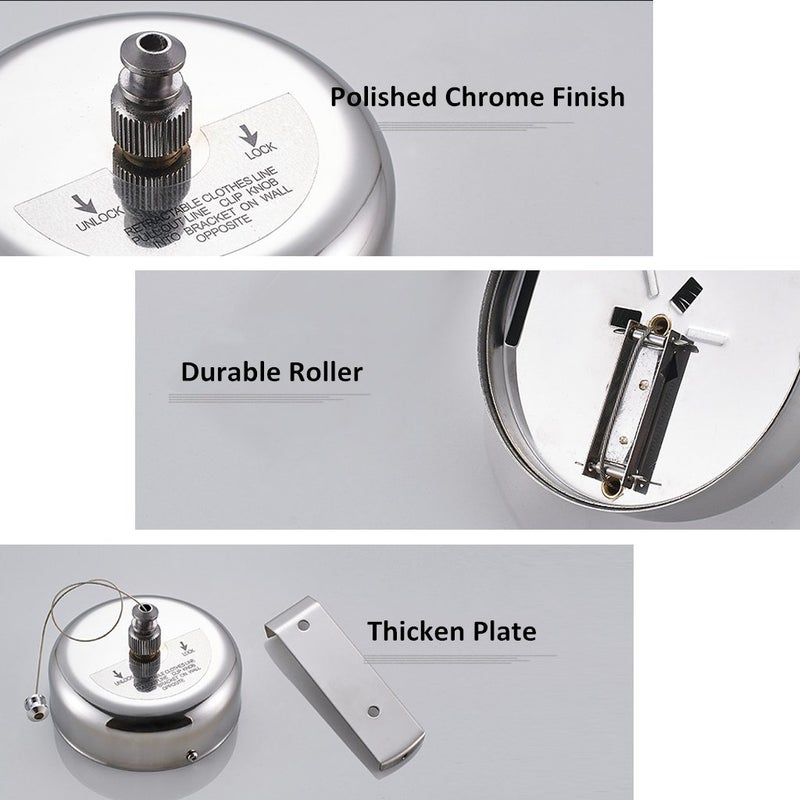 BESy Retractable Clothesline SUS304 Stainless Steel Clothes Dryer with Adjustable Stainless Steel Rope String Hotel Style Heavy Duty,9.2 Feets,Polished Chrome Finish, Round Style - Image 3